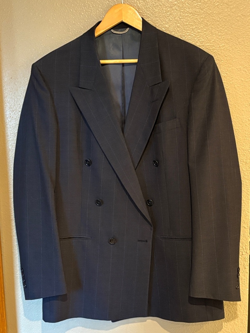 Vintage 80s 90s Christian Dior Monsieur 42L Pinstripe Double Breasted Wool Suit